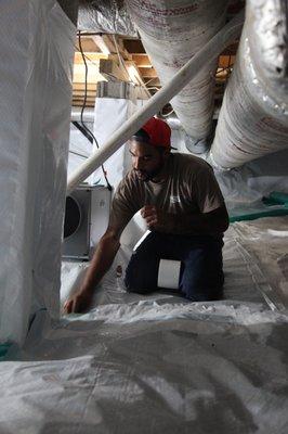 We install crawl space encapsulations. Reduce humidity in your crawl space and help prevent mold & mildew growth!