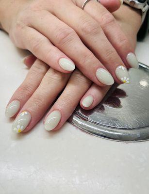 SNS with designs on natural Nails