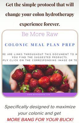 10 pages with 12 recipes & supplements that will maximize your colonic.

Every purchase includes a FREE consultation with me!