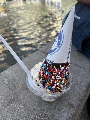 Oree-Dough in a sprinkle waffle cone