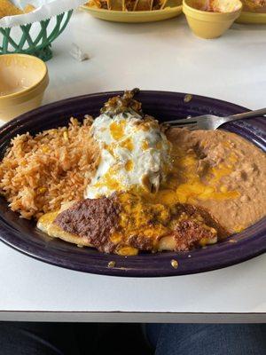 Chicken chili relleno and cheese enchilada