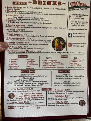 Drink menu