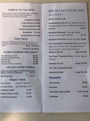 Menu as of 10/24