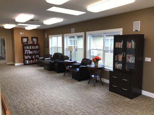 Library and DVD area where resident's come and trade movies and books.