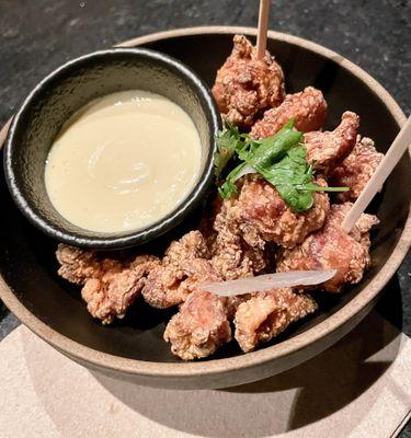 Chicken Karaage - pickled garlic, fresh herbs, kewpie mayo. YUM!!!