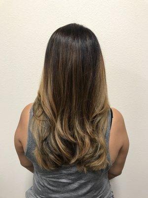 Balayage brazilian blowout and layered haircut