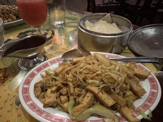 Moo Shu Tofu is delicious, love the pancakes and rolling it myself