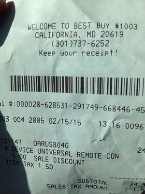 Just the receipt with store address