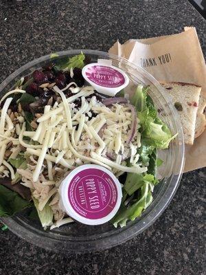 Turkey cranberry salad with side of seasonal pistachio cranberry bread