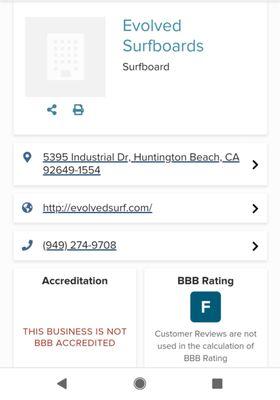 F grade from Better Business Bureau (as of July 2019)