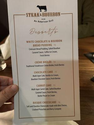 Dessert menu