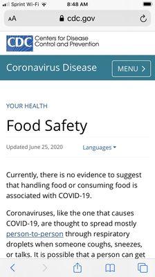 CDC guidelines in regards to food safety.