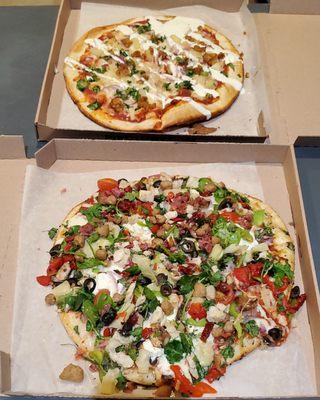 two custom pizzas