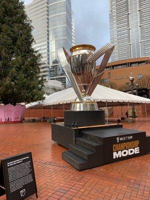 Portland Oregon "major league soccer championship game" delivery of trophy replica downtown square!