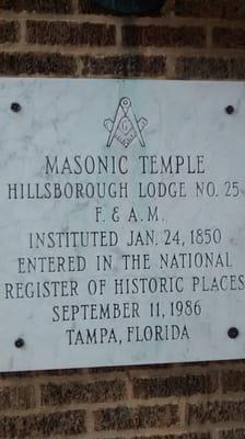 Plaque. Masonic Temple Hillsborough Lodge 25 F&A.M. Instituted Jan. 24 1850 (1 day and 125 years before my Bday) nrhp listed