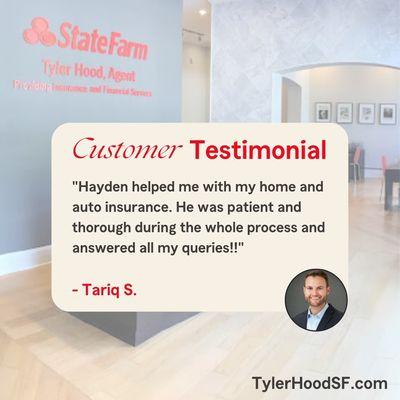 It's #ReviewTuesday! Today, we are talking about Hayden! Hayden is passionate about helping our customers achieve their insur...