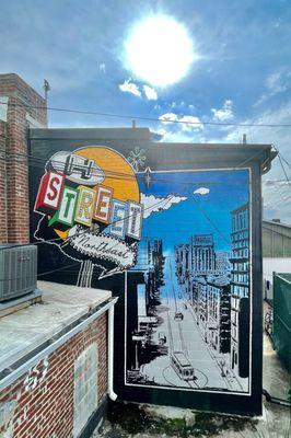 "H street" nostalgia sign and landscape themed mural commission for backyard Vet staff space in Washington DC