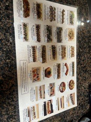 Sushi menu