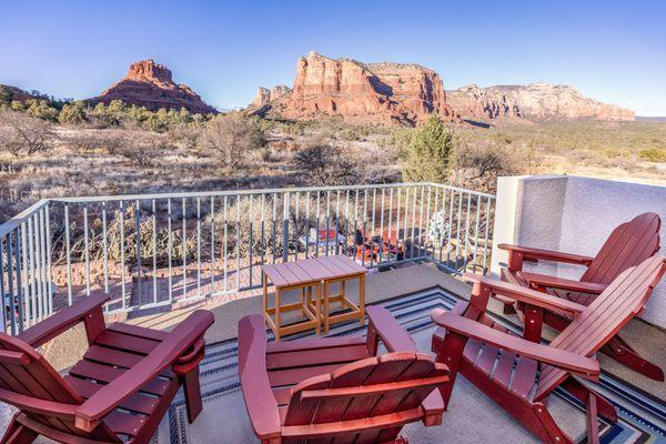 Courthouse deck, looking out at Bell Rock and Courthouse Butte.