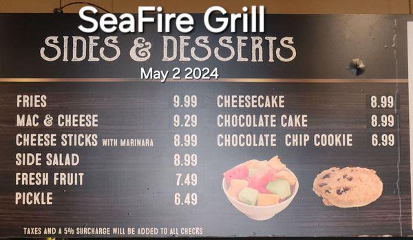 Sides/desserts menu. Note the 5% surcharge