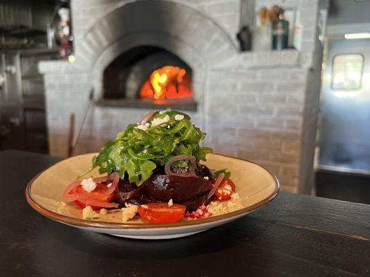 Roasted Beets, Arugula and Goat Cheese