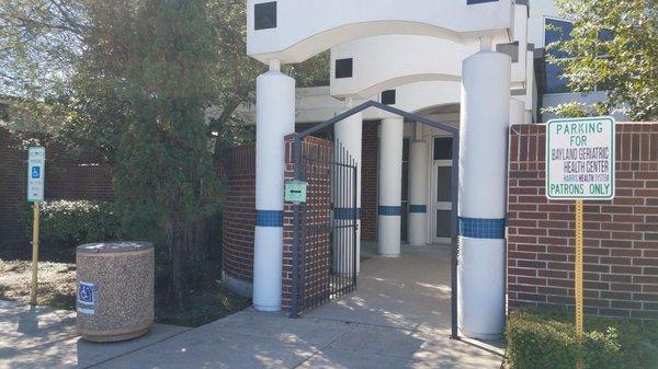 Some parking spaces are for Bayland Geriatric Health Center