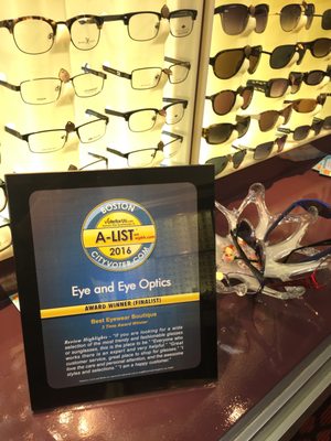 Thanks for voting Eye & Eye Optics the 2016 Runner-Up for the Boston A-List!