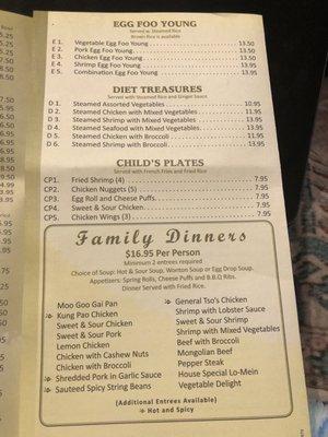 Part of the menu.  Family dinners for 2+ comes with soup and appetizers