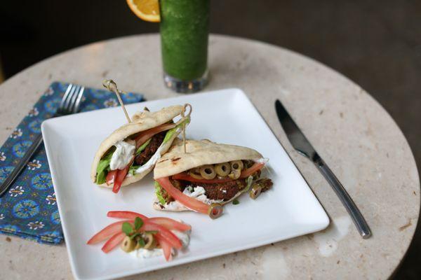 Falafel on Pita with Taziki sauce.