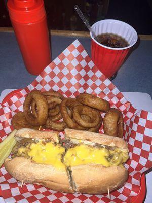 Cheesesteak sub w/onion rings