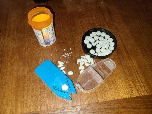 This pill was so hard it broke the $9 pill splitter and wasted medication.