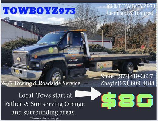 Local Tows start at $80.00 ( from 8 am -4:30 pm) Monday - Friday...