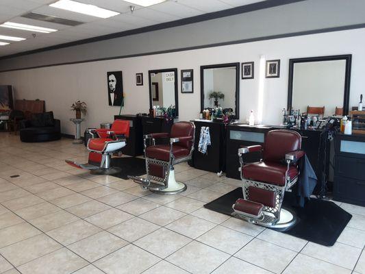 Interior of barbershop.