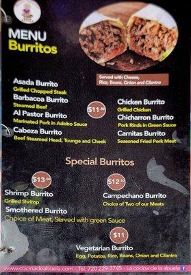 Menu - Burritos