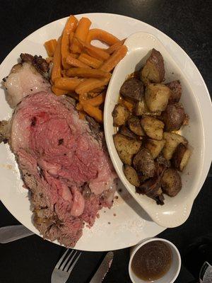 Prime Rib with honey glazed carrots and roasted potatoes