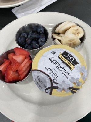 Coconut yogurt with mixed fruit. My favorite brand of vegan yogurt! So yummy