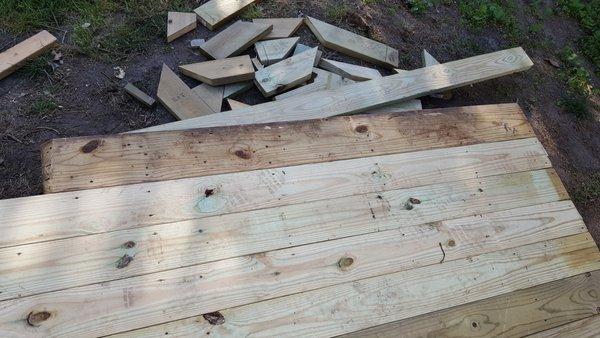 That top board.. a old board that i had ripped off the deck.. They charged me $400 extra for materials and used a old board full of holes.