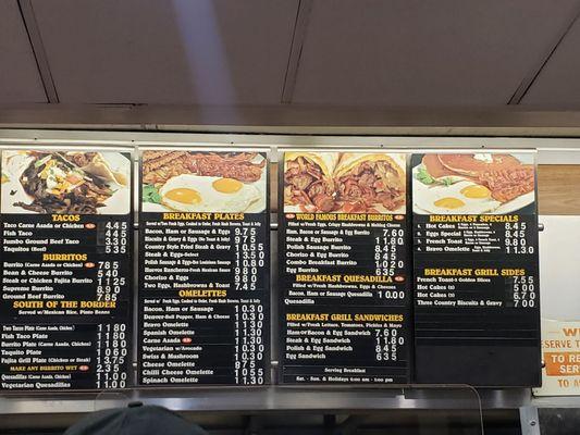 Photo of menu as of January 15, 2022