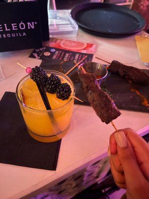 passion fruit margarita and some skewers