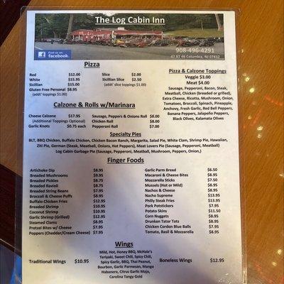 Log Cabin Inn Menu 1