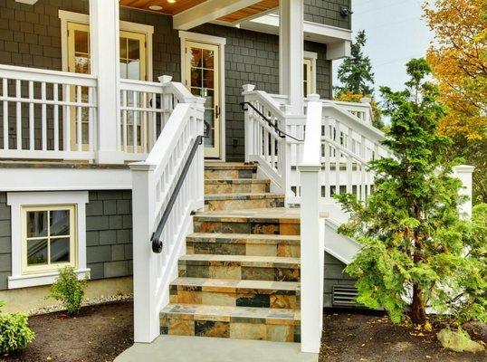 Magnolia slate stairs to summer deck