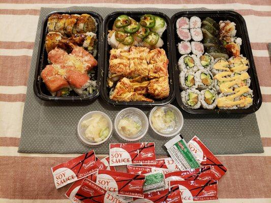 8 rolls for takeout with plenty of soy sauce and ginger but not enough wasabi