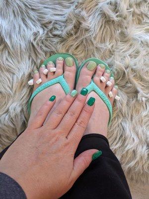 Gel Manicure and pedicure with Dazzle Dry nail polish.