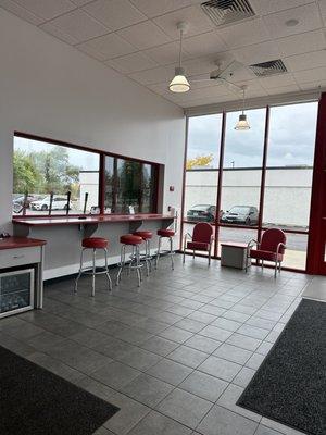 Waiting area at Discount Tire - free wifi and outlets available