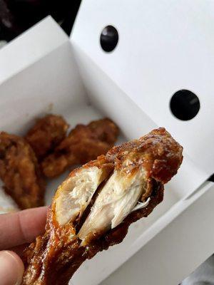 6 piece soy garlic wings $10.95, small and dry