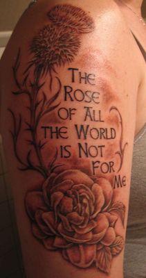 The first line of my favorite Scottish poem - by Hugh MacDiarmid.  Tattoo by Stacey Sharp.