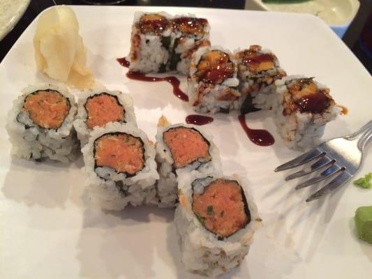 Spicy tuna and sweet potato sushi