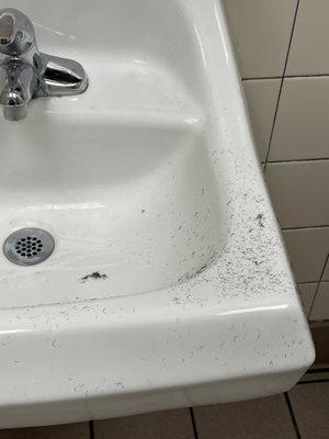 Beard hair on restroom sink. Nasty.