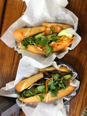 Portabella Mushroom Banh And Honey Sriracha Shrimp Banh Mi