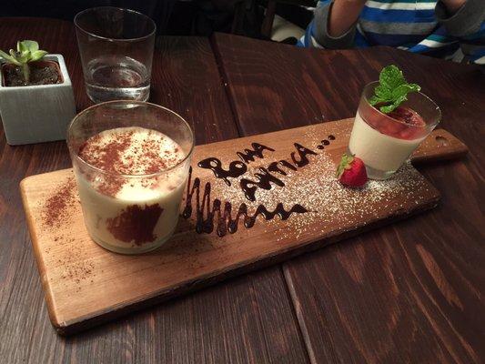 Wonderful food & wine capped off with delicious desserts: tiramisu and panna cotta - both scrumptious